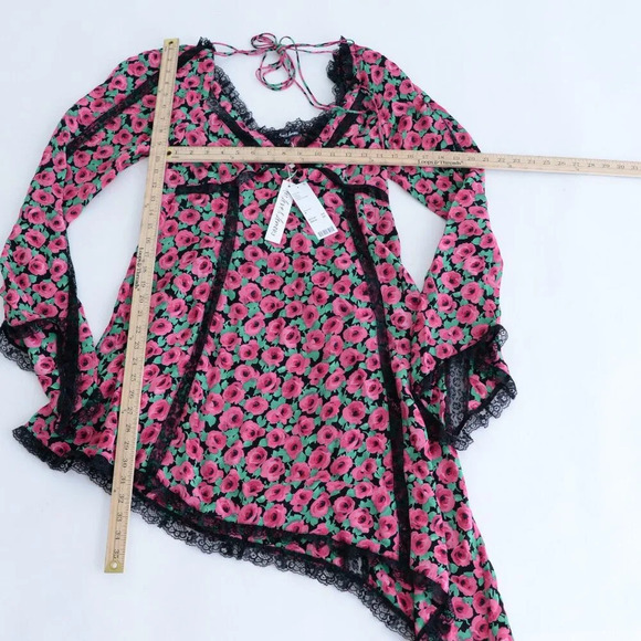 For Love And Lemons Pink Floral Asymmetrical Long Sleeve Lace Midi Dress  M - Picture 4 of 12